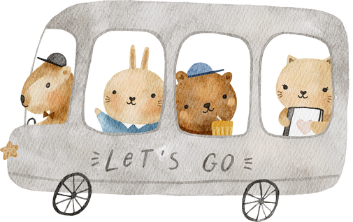 Watercolor School Bus with Cute Animals